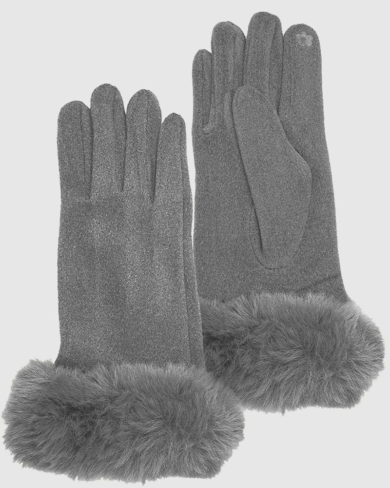 Front of a size One Size Gloves-Thermal Touch Screen Cashmere Feeling With Faux Fur Winter Gloves Grey in GREY by Cocoboo. | dia_product_style_image_id:310576